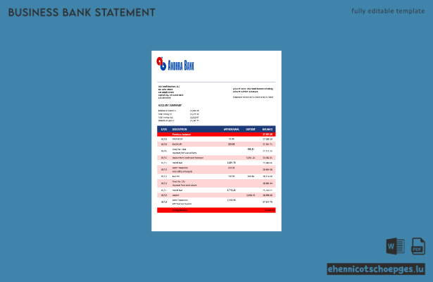 Beispielvorschau für Kontoauszüge der Andhra Business Bank im Word- und PDF-Format